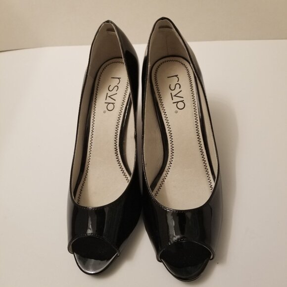 RSVP Black Patent Leather  Peep-Toe Heels  size 9.5 W - Picture 1 of 7